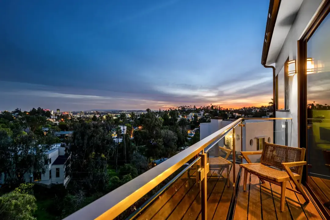 Dusk over Los Angeles from a home balcony.