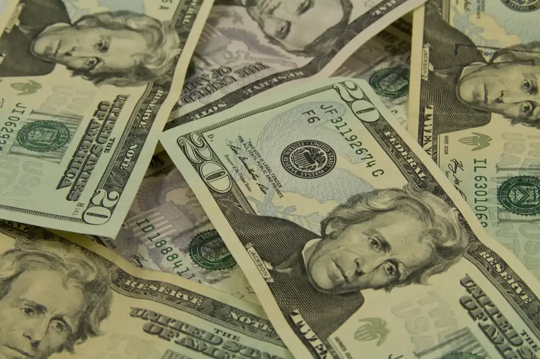 A pile of US twenty dollar bills.